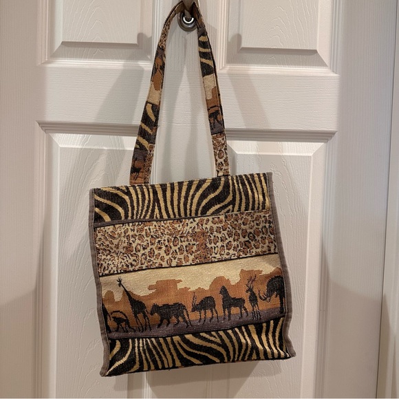Tapestry Safari Purse / Tote Bag Animal Print Jade - Picture 7 of 11